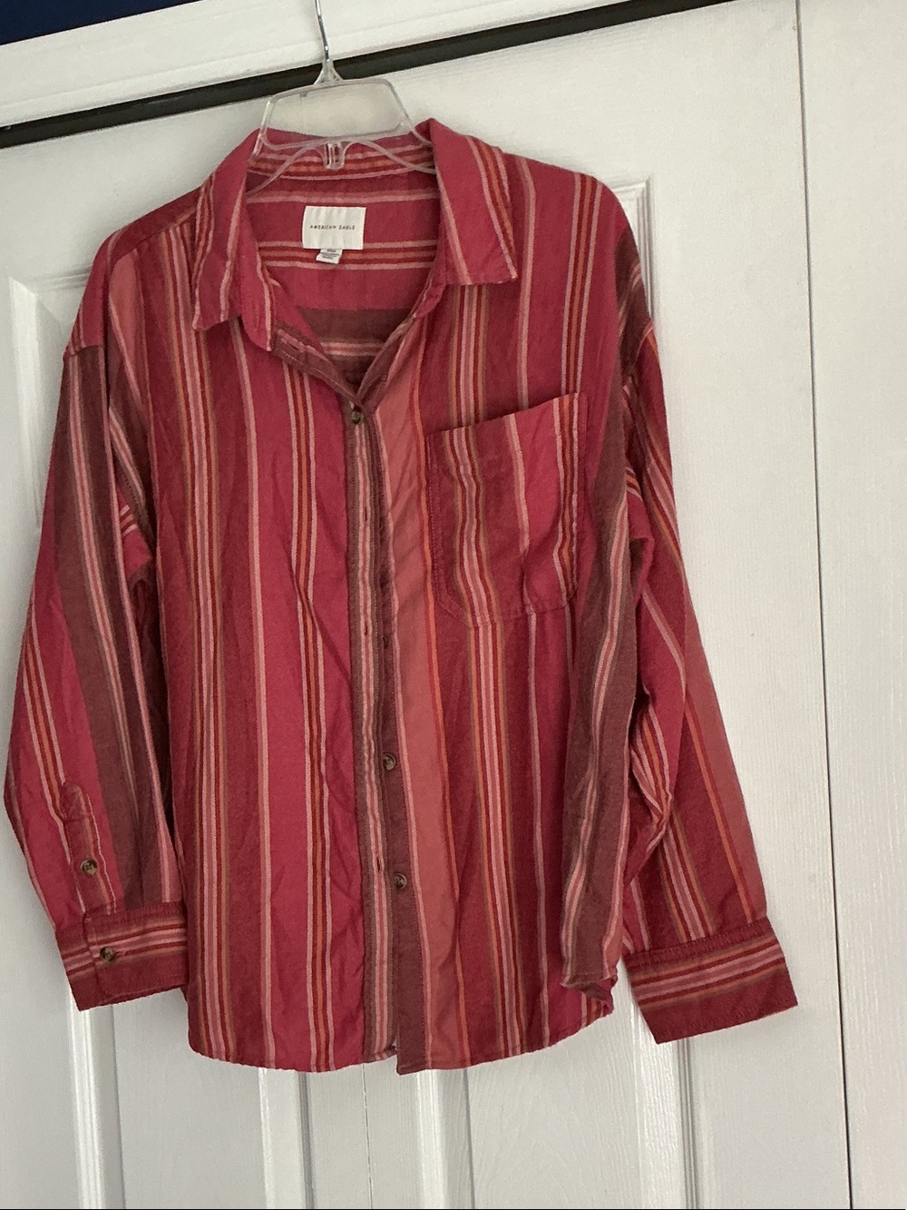 American Eagle Outfitters Red Striped Button-Down Shirt
